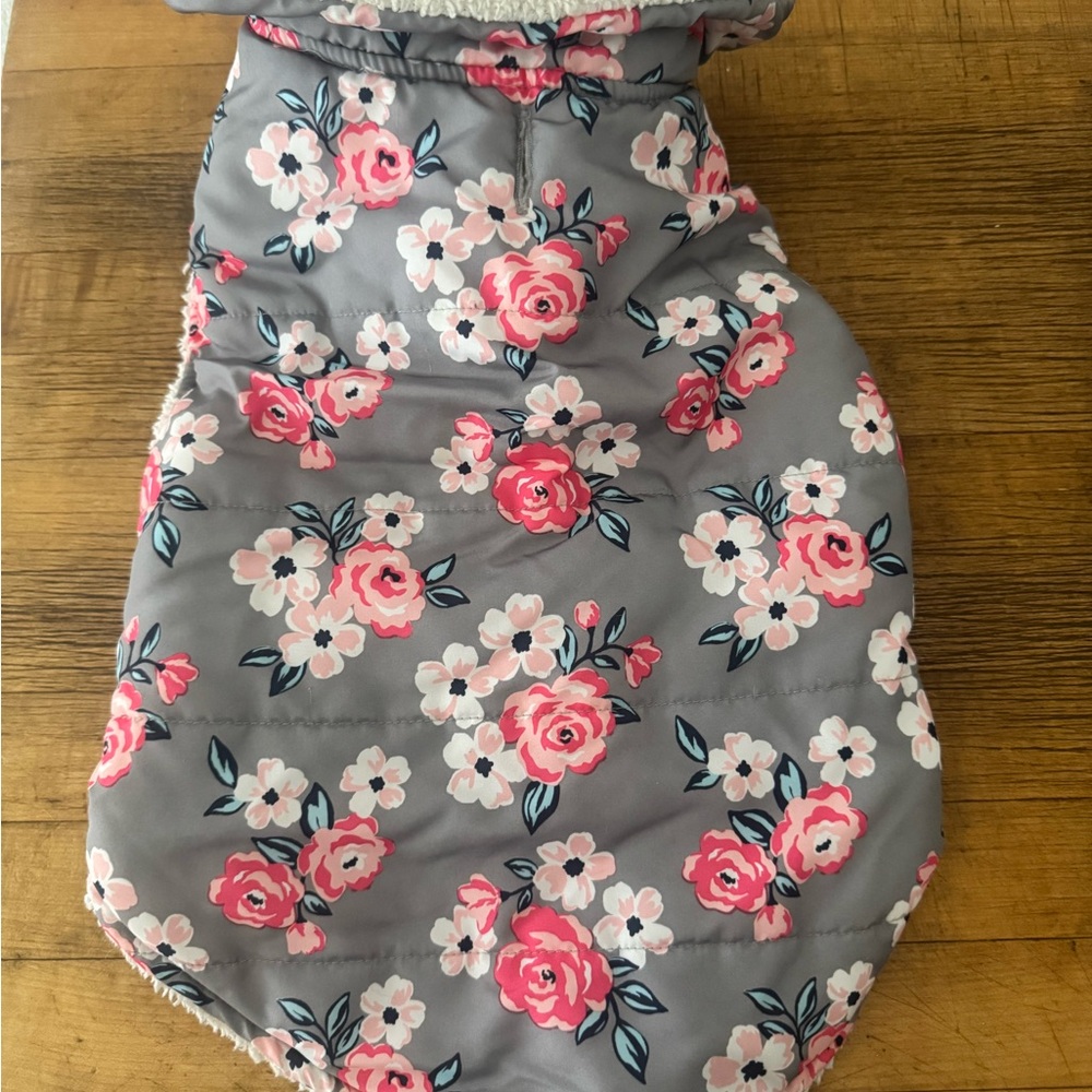 Floral Pink Rose Print Gray Dog Coat